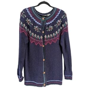 Northern Reflection floral knit embroidery cardigan blue oversized Medium B4